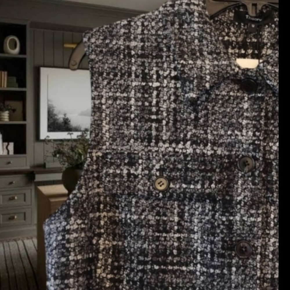 Theory Military Mini Dress in Black Multi Mélange Tweed. Size 12 - Picture 6 of 10
